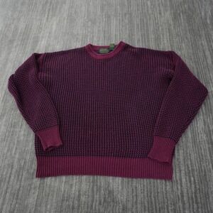 Van Heusen Sweater Men Vintage Burgundy Pullover Long Sleeve Ramie Cotton Large